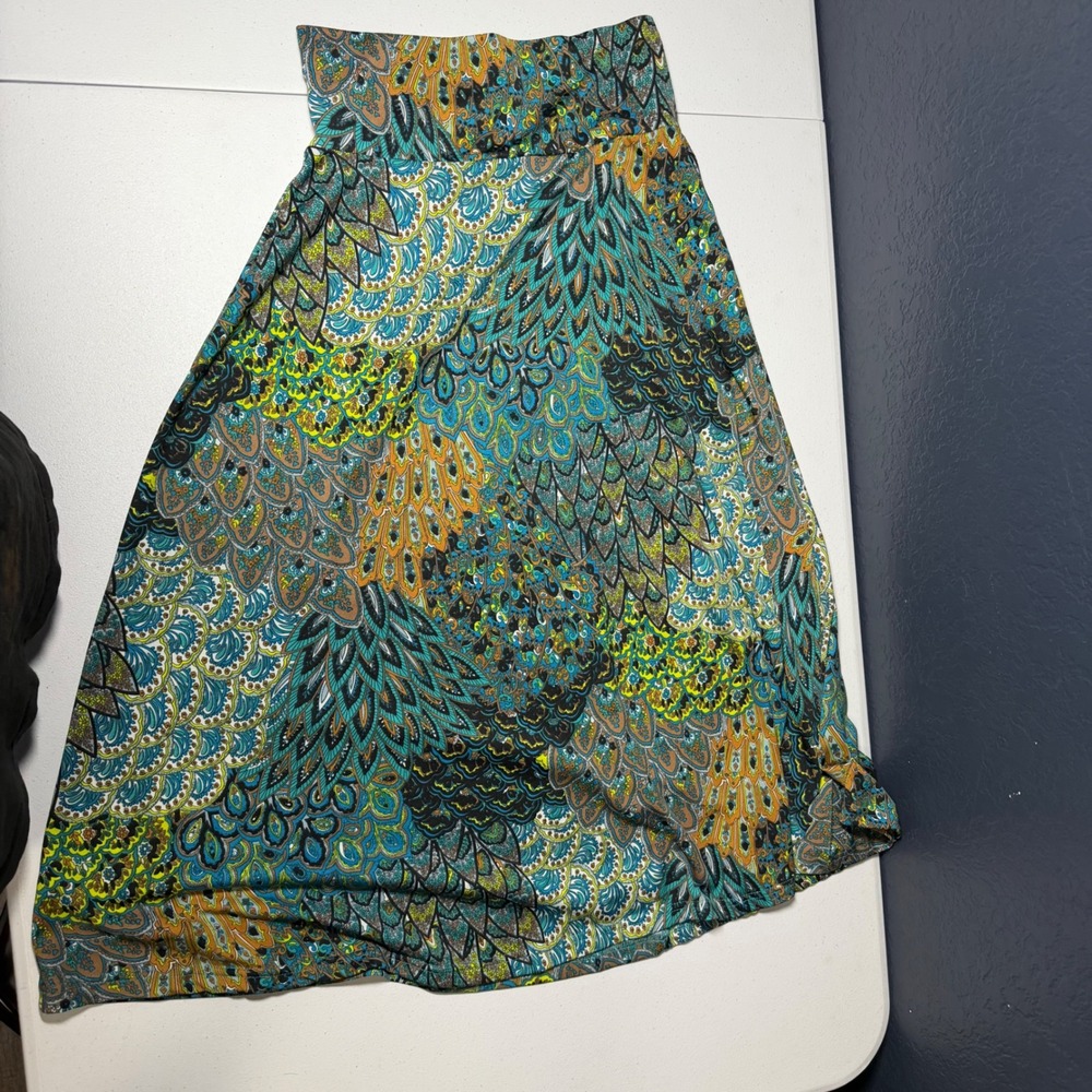 Level Eight Maxi Skirt Peacock Print High Waisted Stretch Boho Festival‎ L